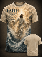 Faith Over Fear T-Shirt – Jesus Walking on Water Matthew 14:29 He Is With Us Always All-Over Print Christian Shirt