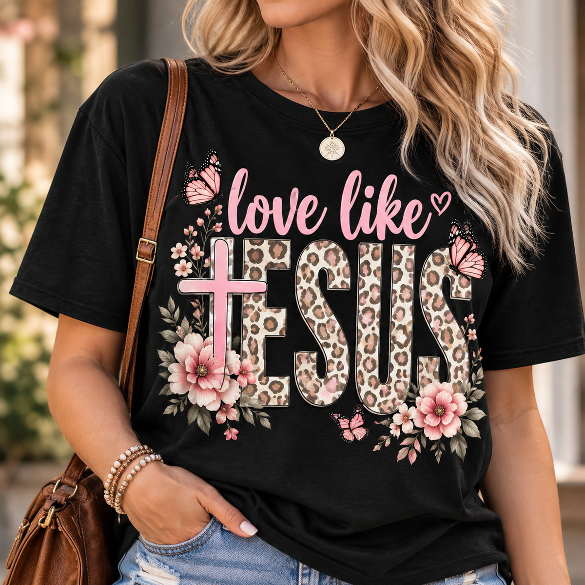 Love Like Jesus Leopard Floral Christian T-Shirt