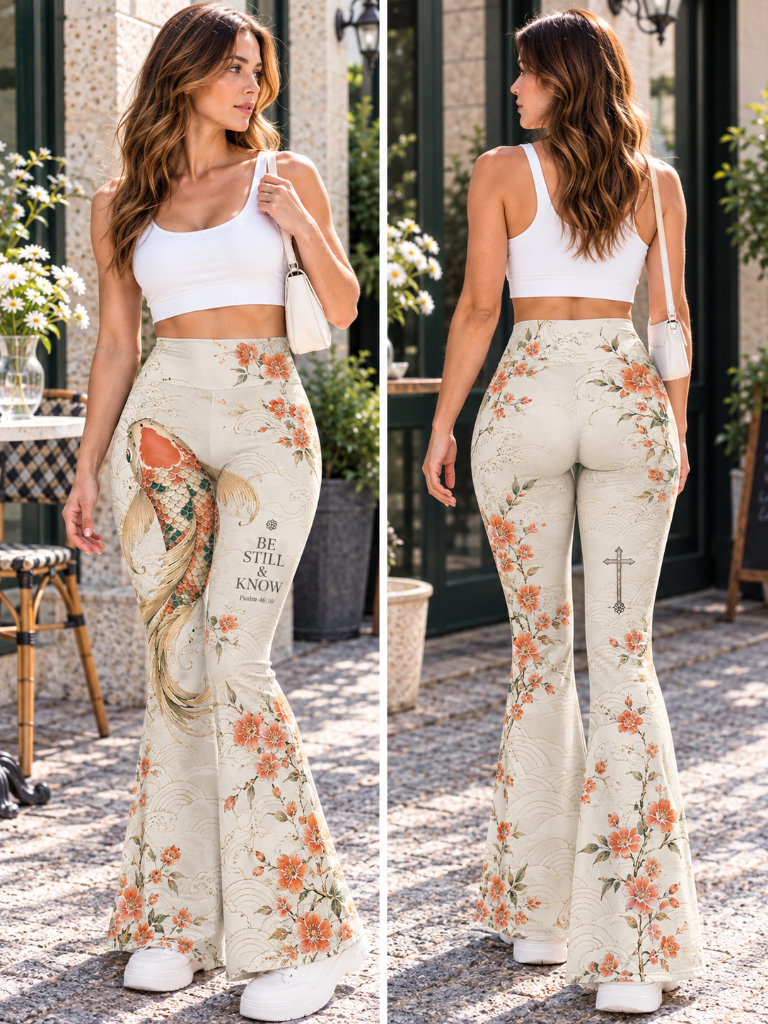 Be Still and Know Floral Fish Flare Yoga Pants