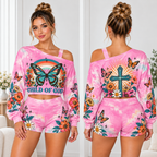 Child Of God Butterfly One-Shoulder Top And Shorts Set