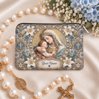 Madonna and Child White Lilies Personalized PU Leather Pouch