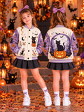 Black Cat Pumpkin Kids Baseball Jacket