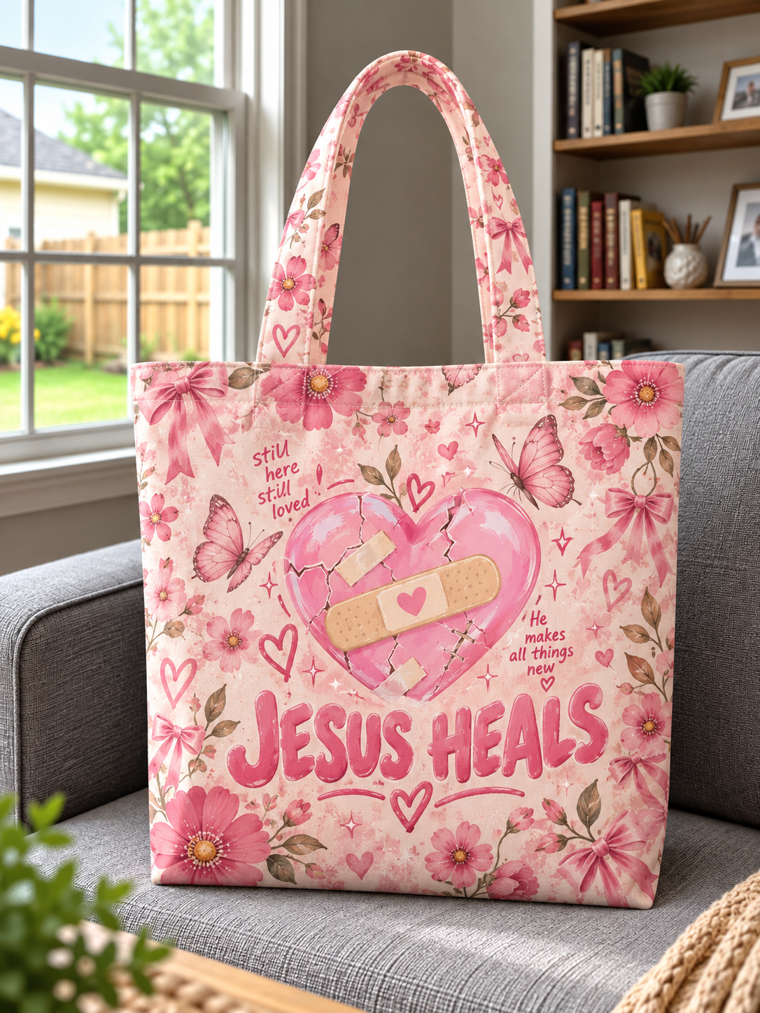 Jesus Heals Pink Bandaged Heart Tote Bag