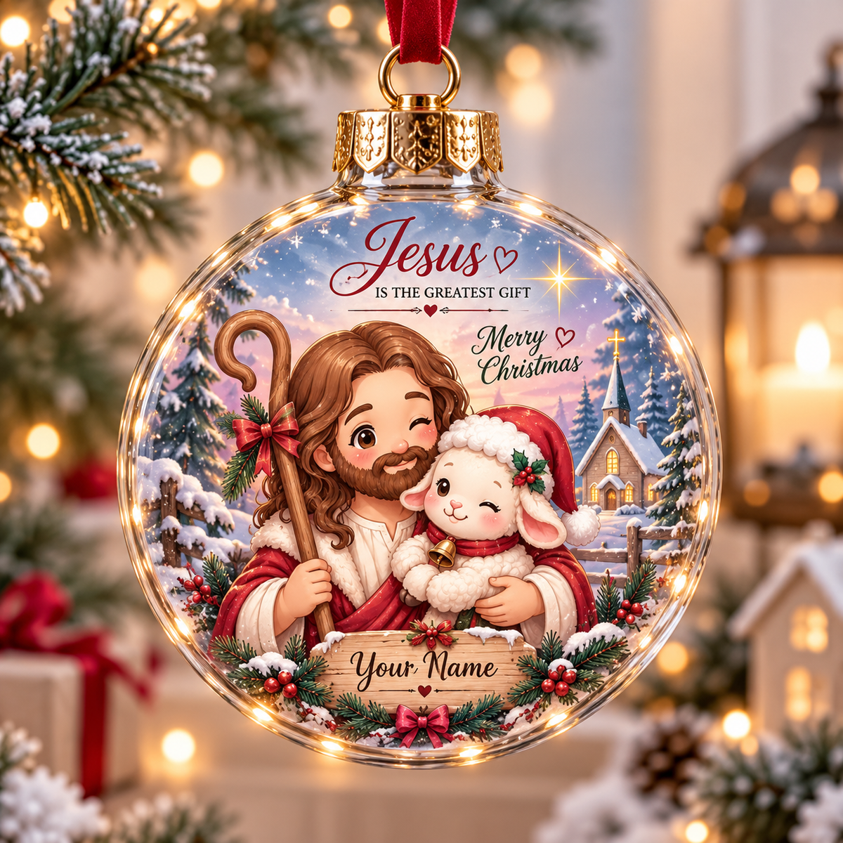Personalized Winter Lamb Cuddle Christmas Ball Ornament