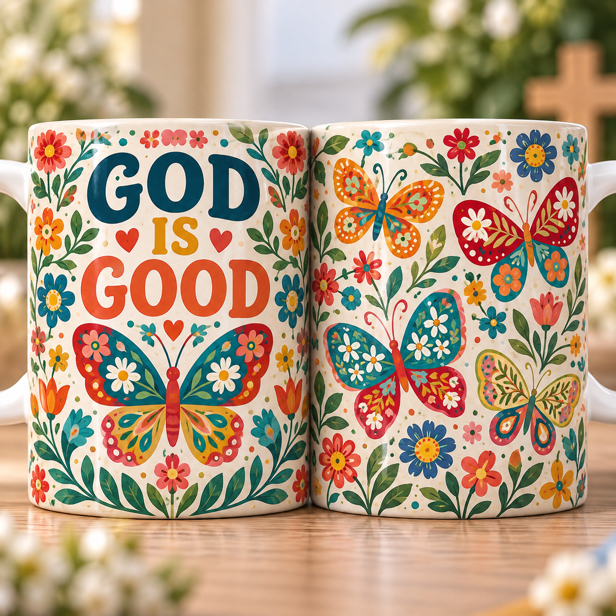 God Is Good Folk Butterfly Coffee Mug
