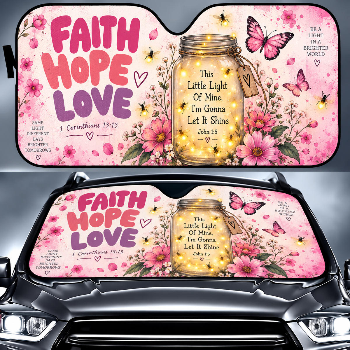 Faith Hope Love Light Jar Car Sun Shade