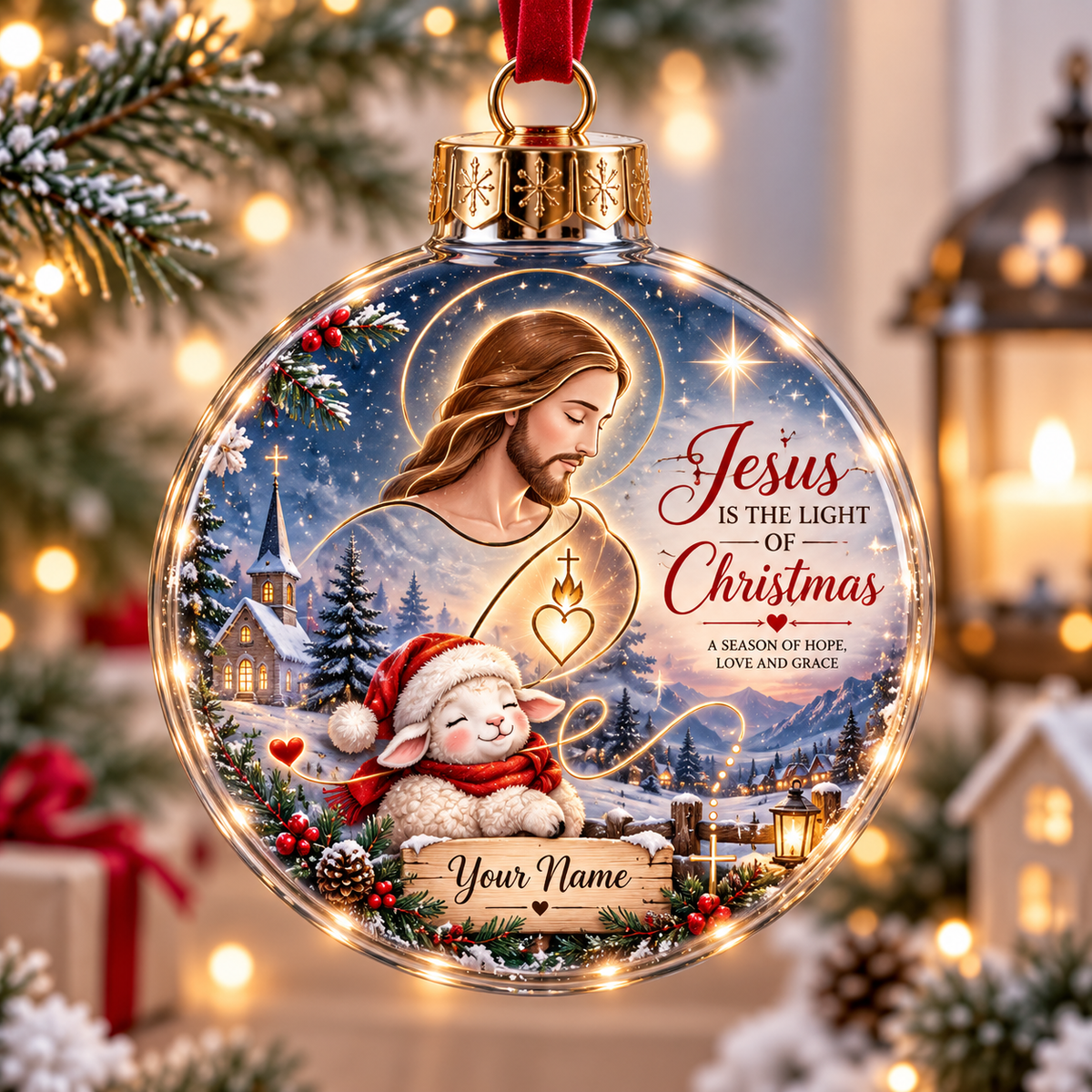 Personalized Starry Winter Lamb Christmas Ball Ornament