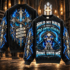 Hold My Halo – Electric Blue Praying Skull Sweatshirt