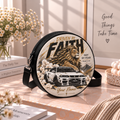 Personalized Driven by Faith Lion Car Leather Round Bag