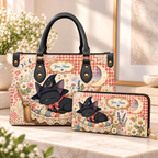 Personalized Sleeping Witch Cat PU Leather Handbag & Leather Long Wallet