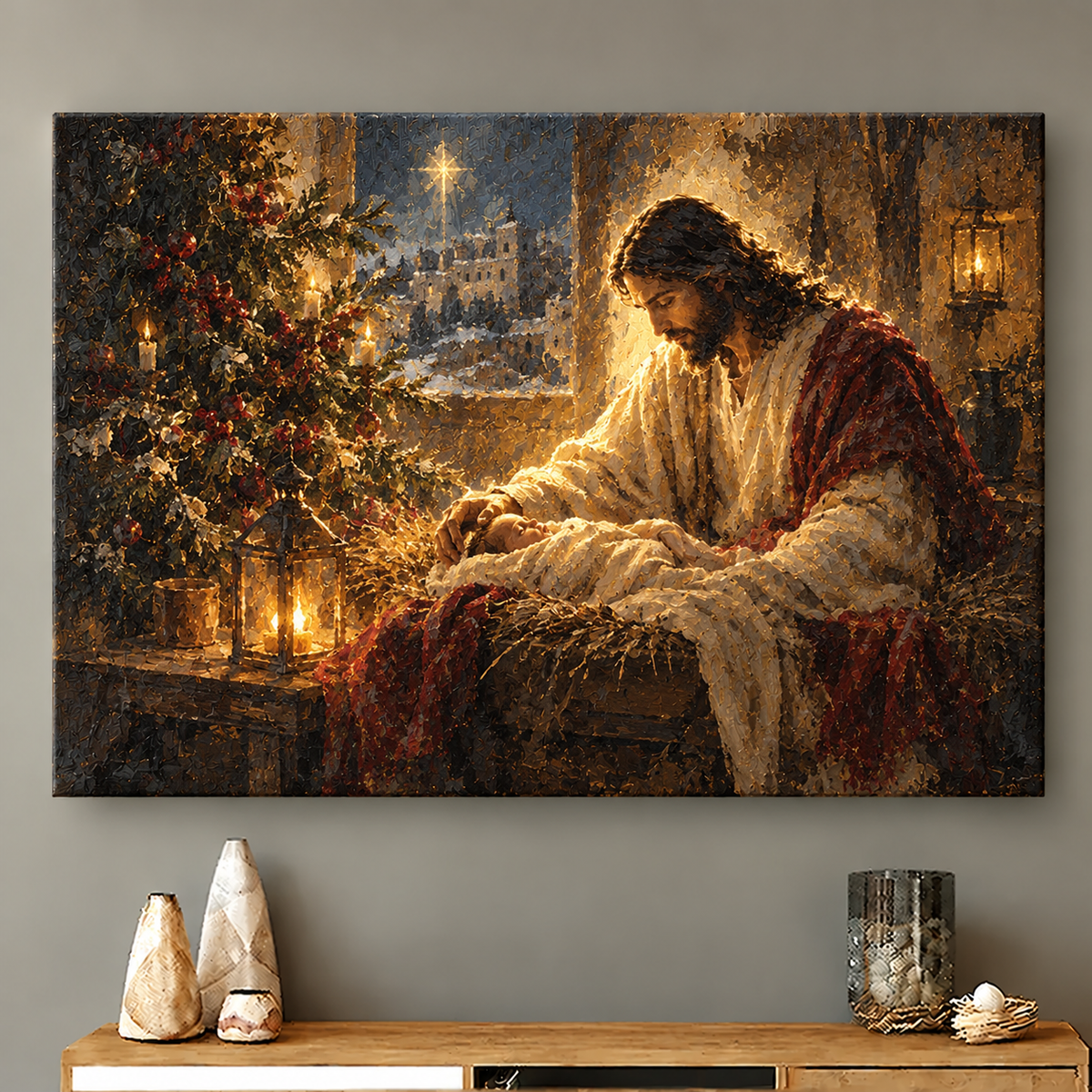Golden Christmas Baby Canvas