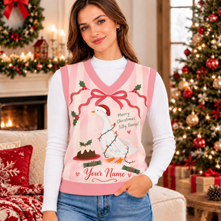 Personalized Pink Silly Goose Knitted V-Neck Vest