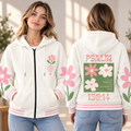 Retro Daisy Floral Zip-up Baseball Jacket