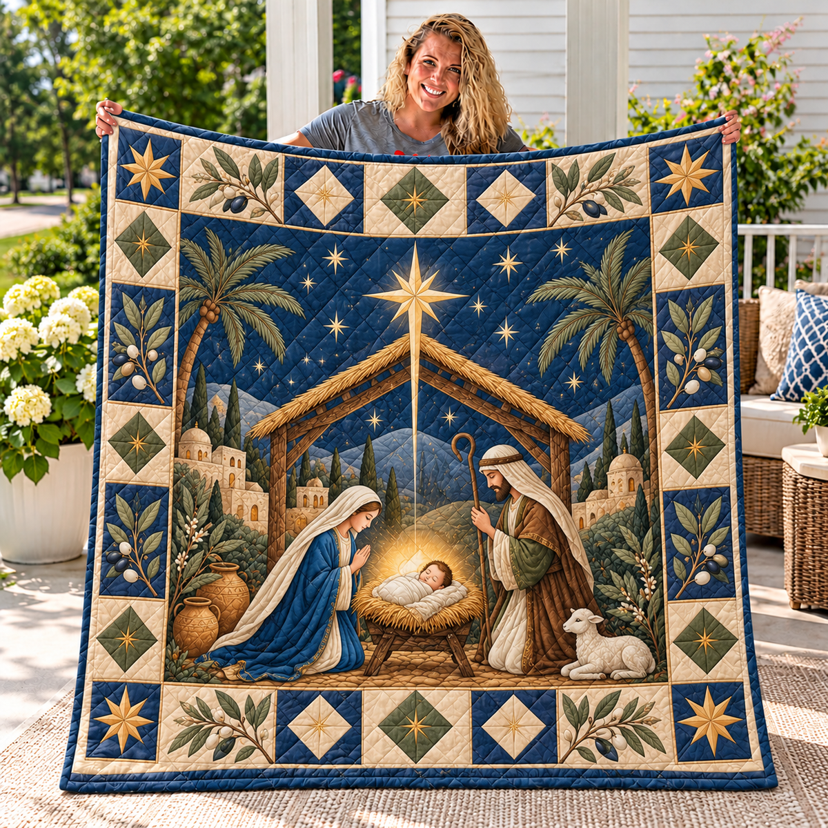 Golden Star Family and Lamb Quilt