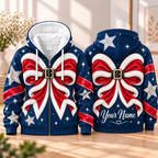 Personalized Red Bow Star Zip Hoodie