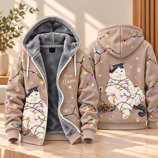 White Cat Christmas Lights Personalized Fleece Jacket