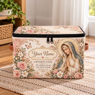 Personalized Blush Rose Square Storage Basket With Lid
