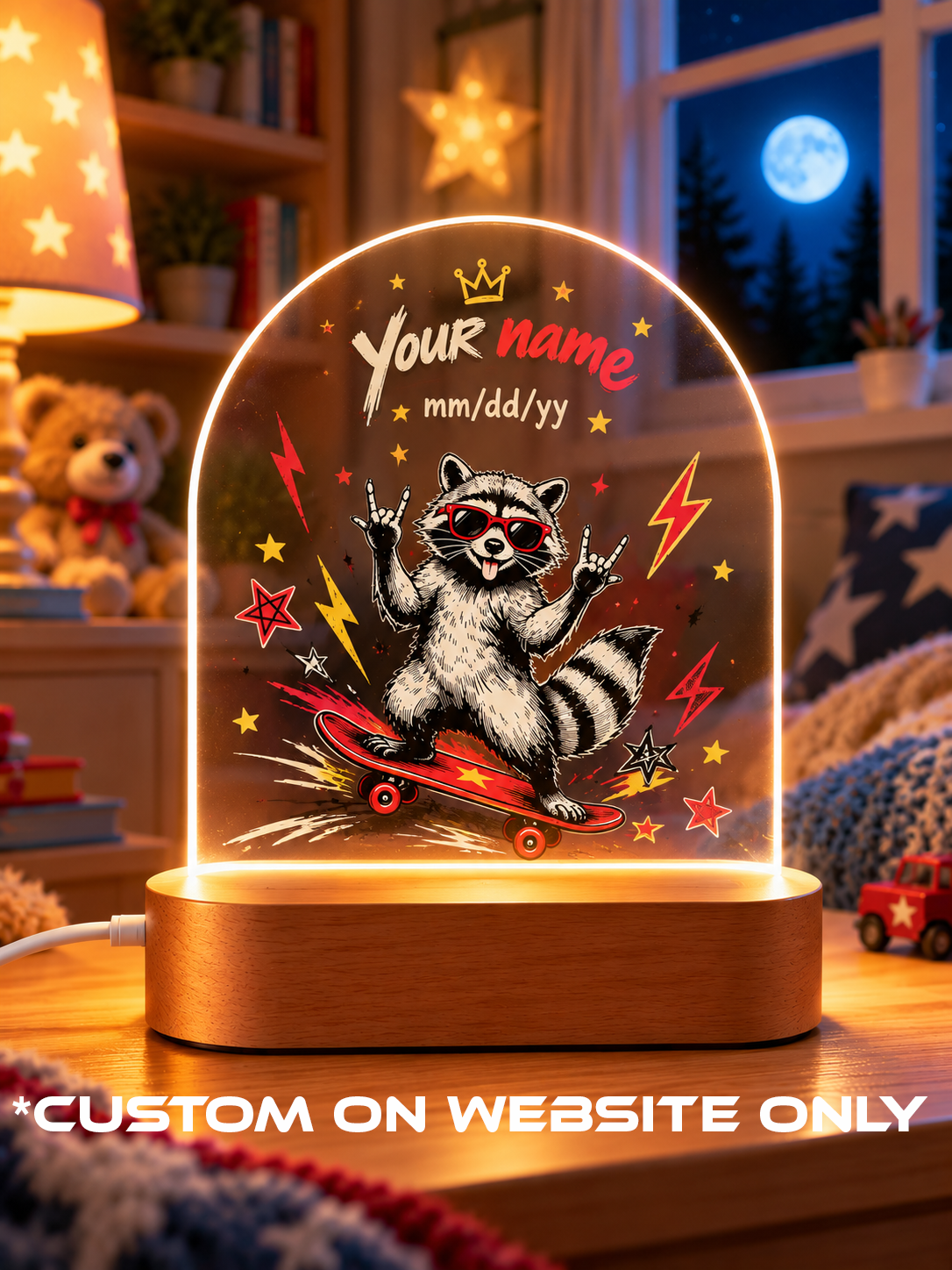 Skateboard Raccoon Personalize LED Night Light