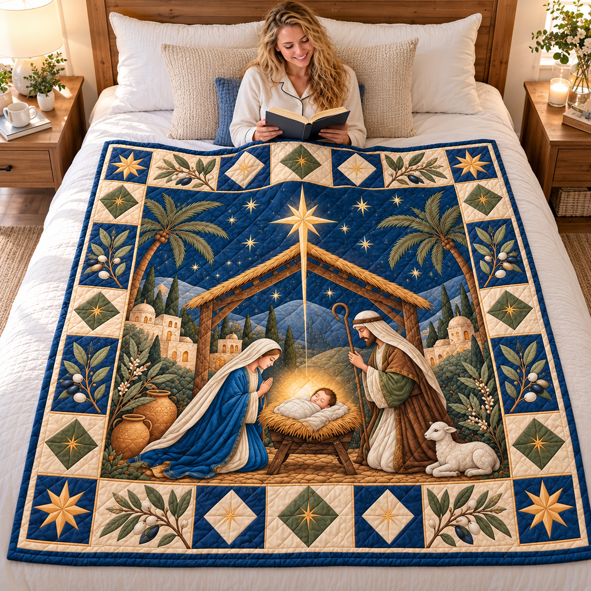 Golden Star Family and Lamb Quilt