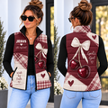 Burgundy Cherry Bow Patchwork Down Puffer Vest