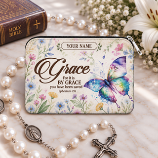 Grace Butterfly Personalized PU Leather Pouch