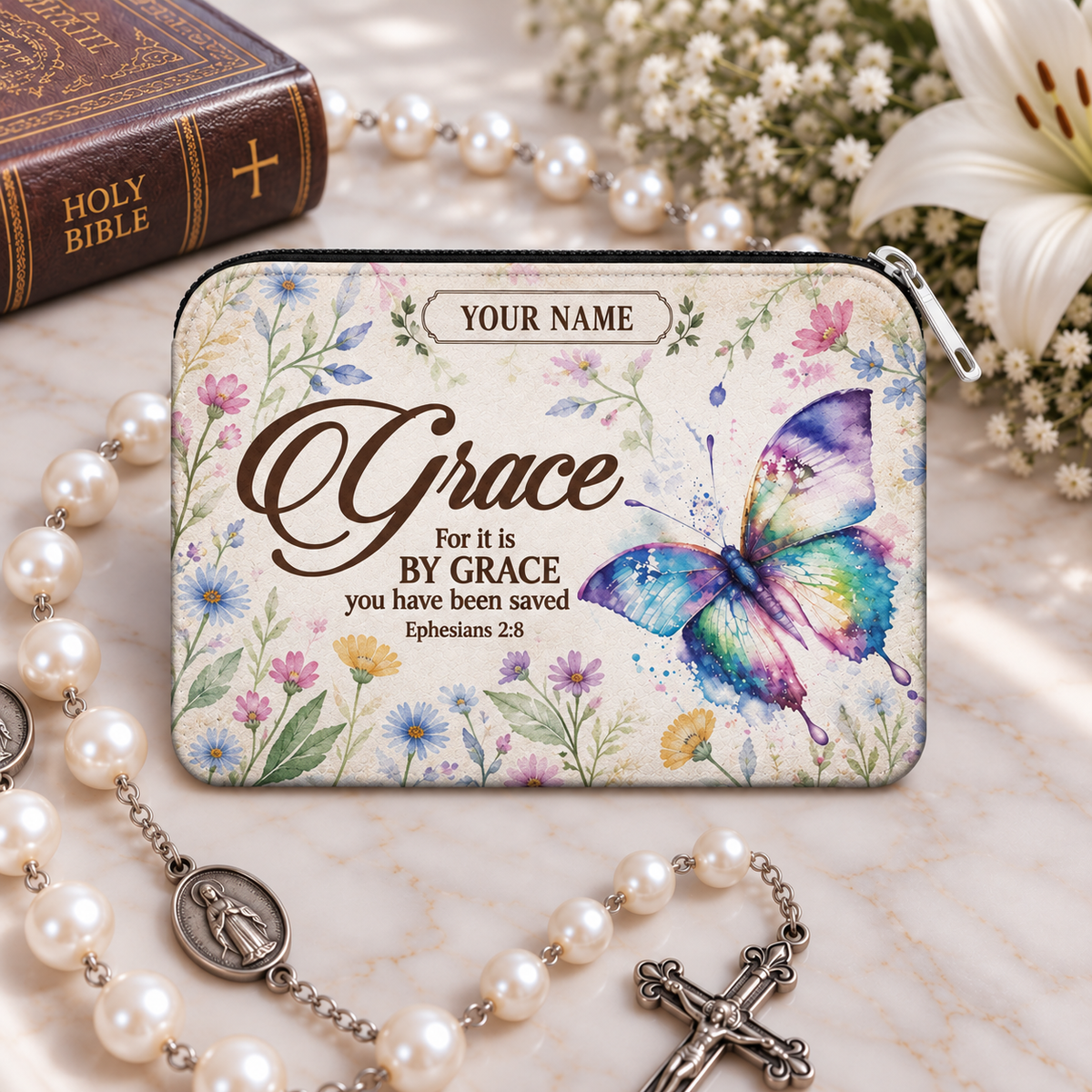 Grace Butterfly Personalized PU Leather Pouch