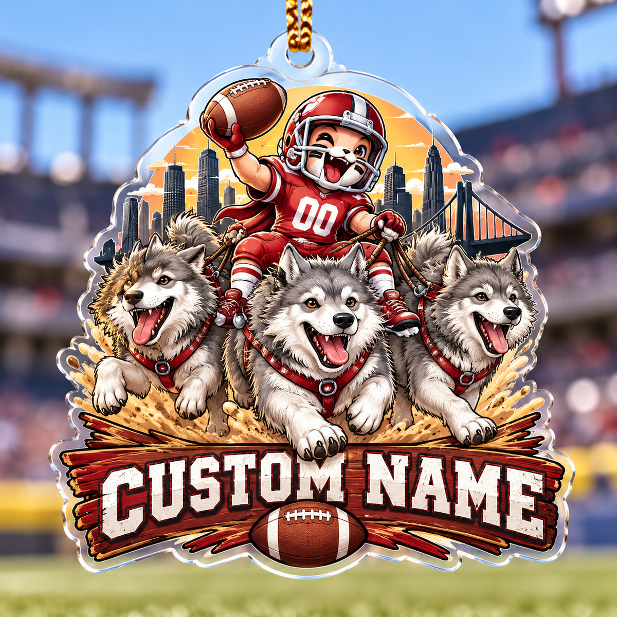 Personalized Football Boy and Huskies Ornament