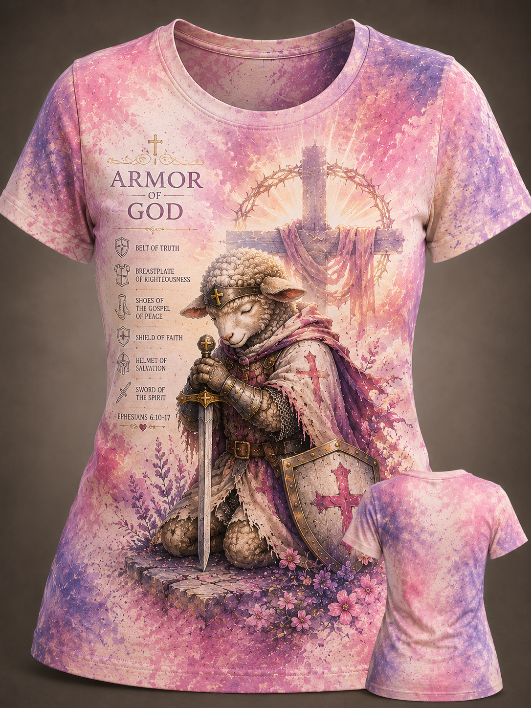 She Kneels Before the Cross Ephesians 6:10-17 T-Shirt