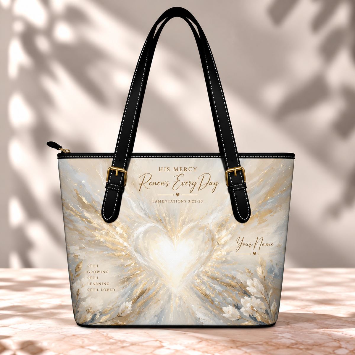 Personalized His Mercy Glowing Heart Saddle Bag