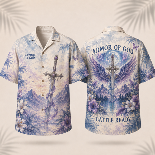 Armor of God Battle Ready Sword and Wings Hawaiian Shirt