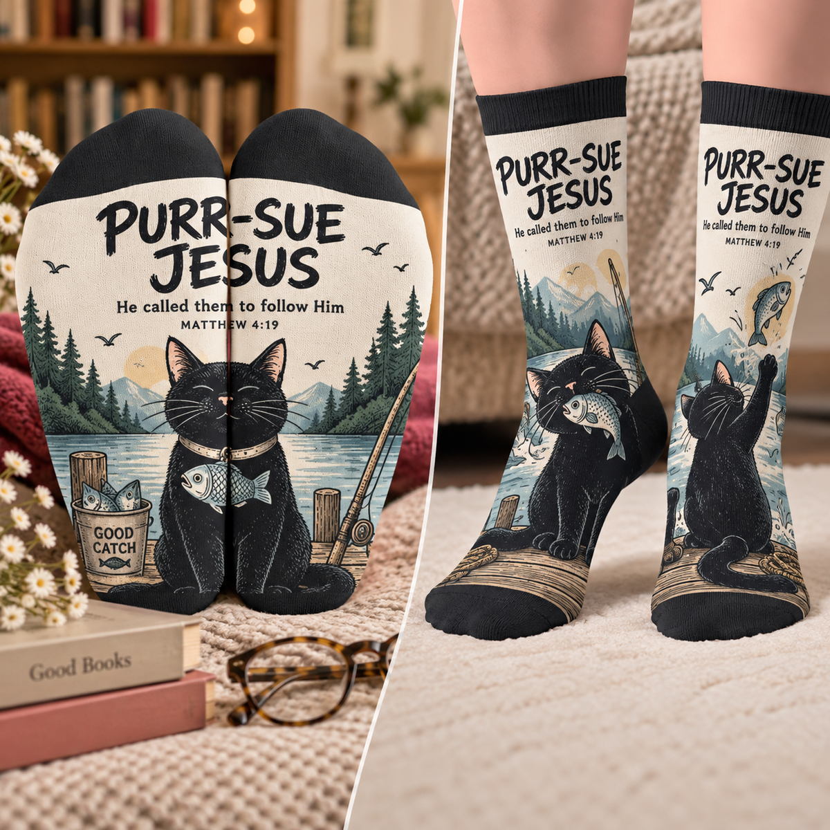 Purr-Sue Jesus Mid-Tube Socks