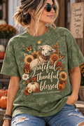 Grateful Thankful Blessed Olive Lamb Fall Christian T-Shirt