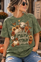 Grateful Thankful Blessed Olive Lamb Fall Christian T-Shirt