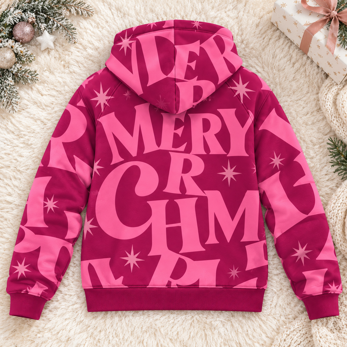 Pink Typography Starburst Zip Hoodie
