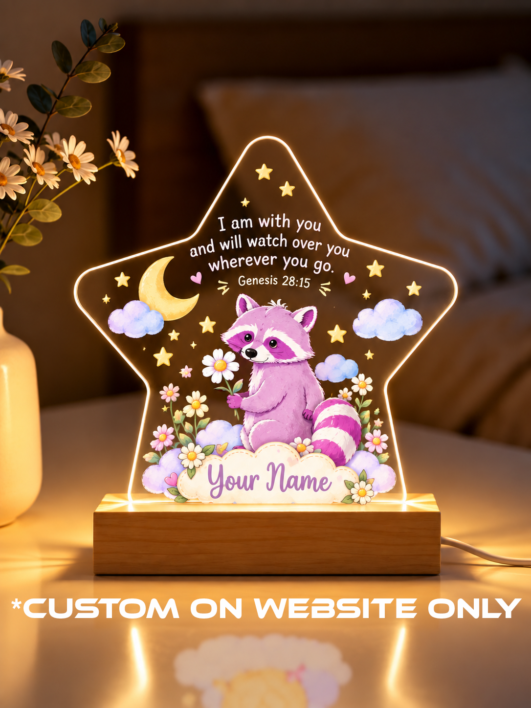 Genesis 28:15 Star Raccoon Personalize LED Night Light