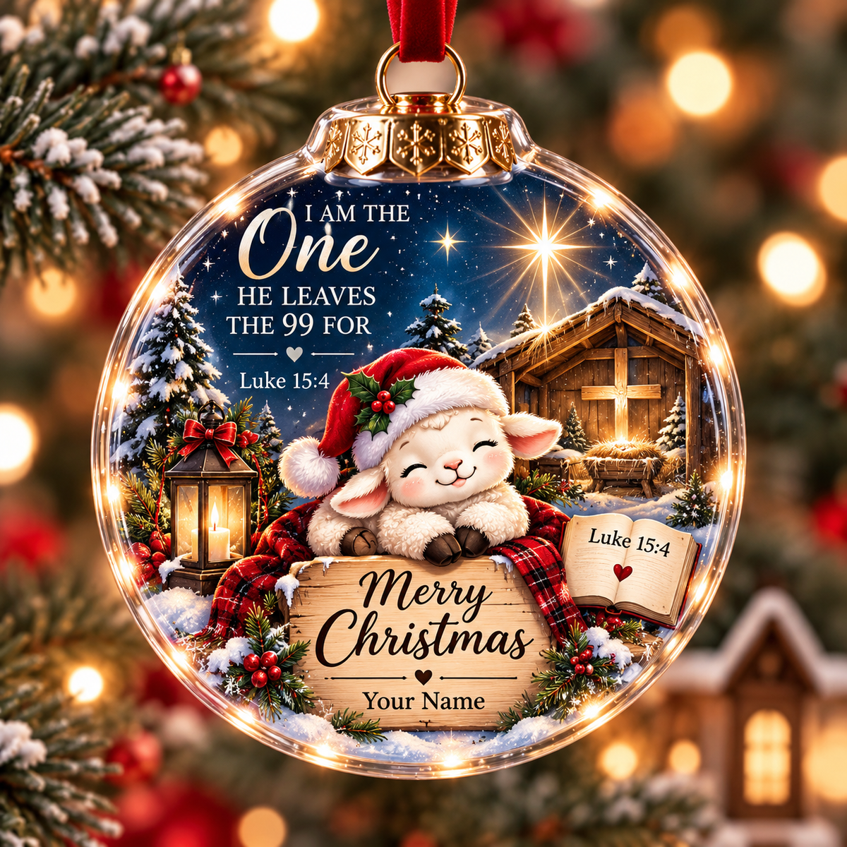 Personalized Cozy Santa Lamb Christmas Ball Ornament