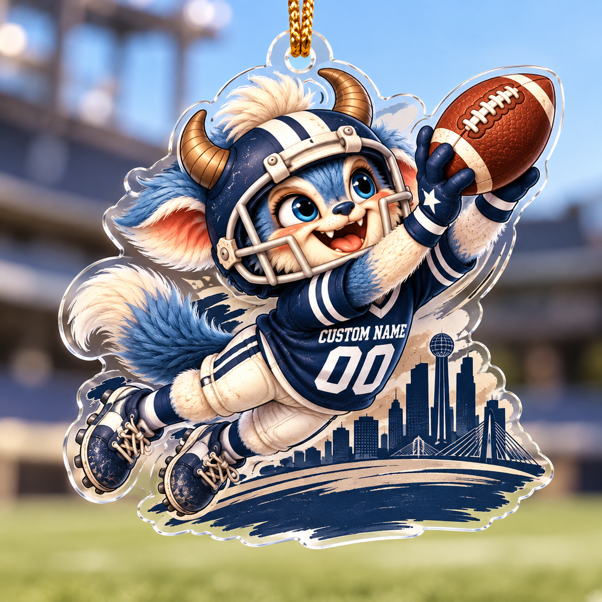 Personalized Football Catch Mascot Ornament