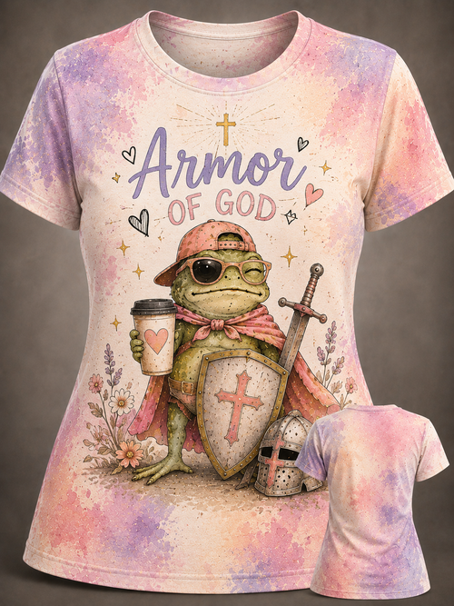 Armor of God Cute Frog with Coffee & Cross Shield T-Shirt