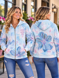 Jesus Loves You Blue Floral Zip Hoodie