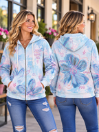 Jesus Loves You Blue Floral Zip Hoodie