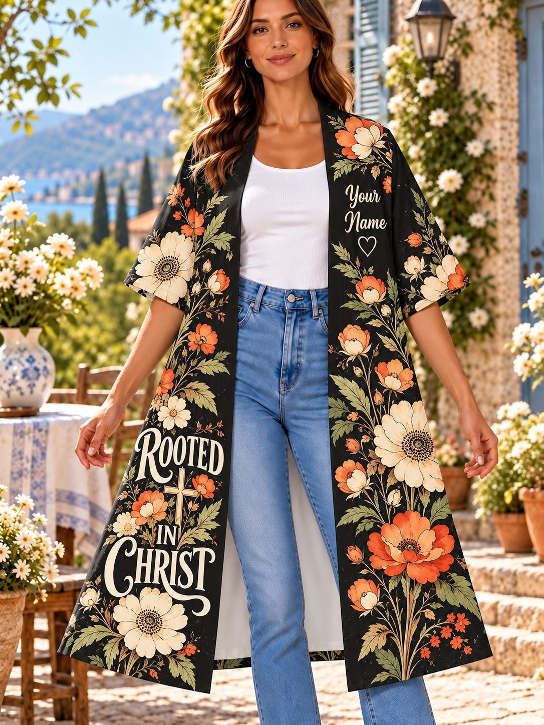 Rooted In Christ Floral Personalized Women's Short Sleeved Cape
