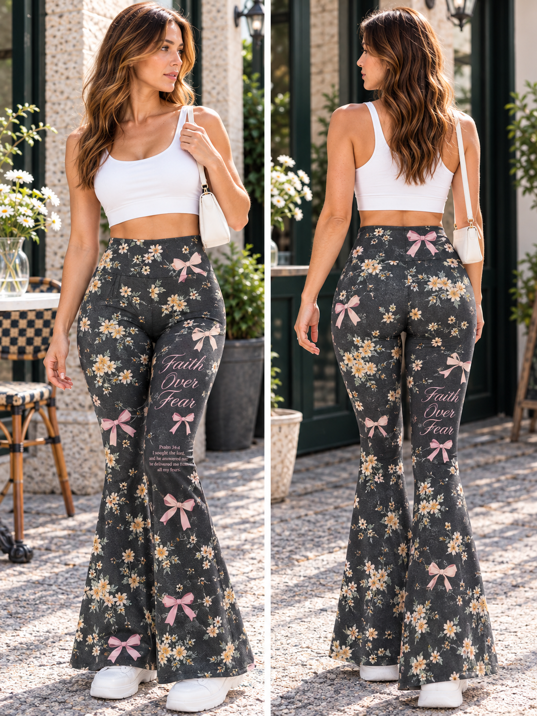Faith Over Fear Daisy Bow Flare Yoga Pants