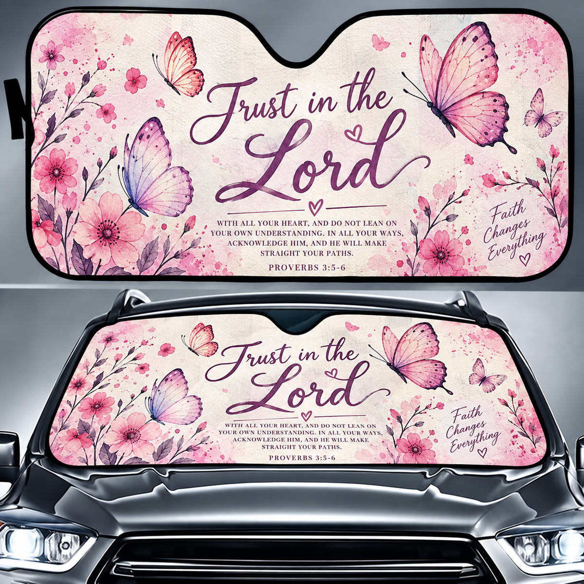 Trust in the Lord Butterfly Car Sun Shade