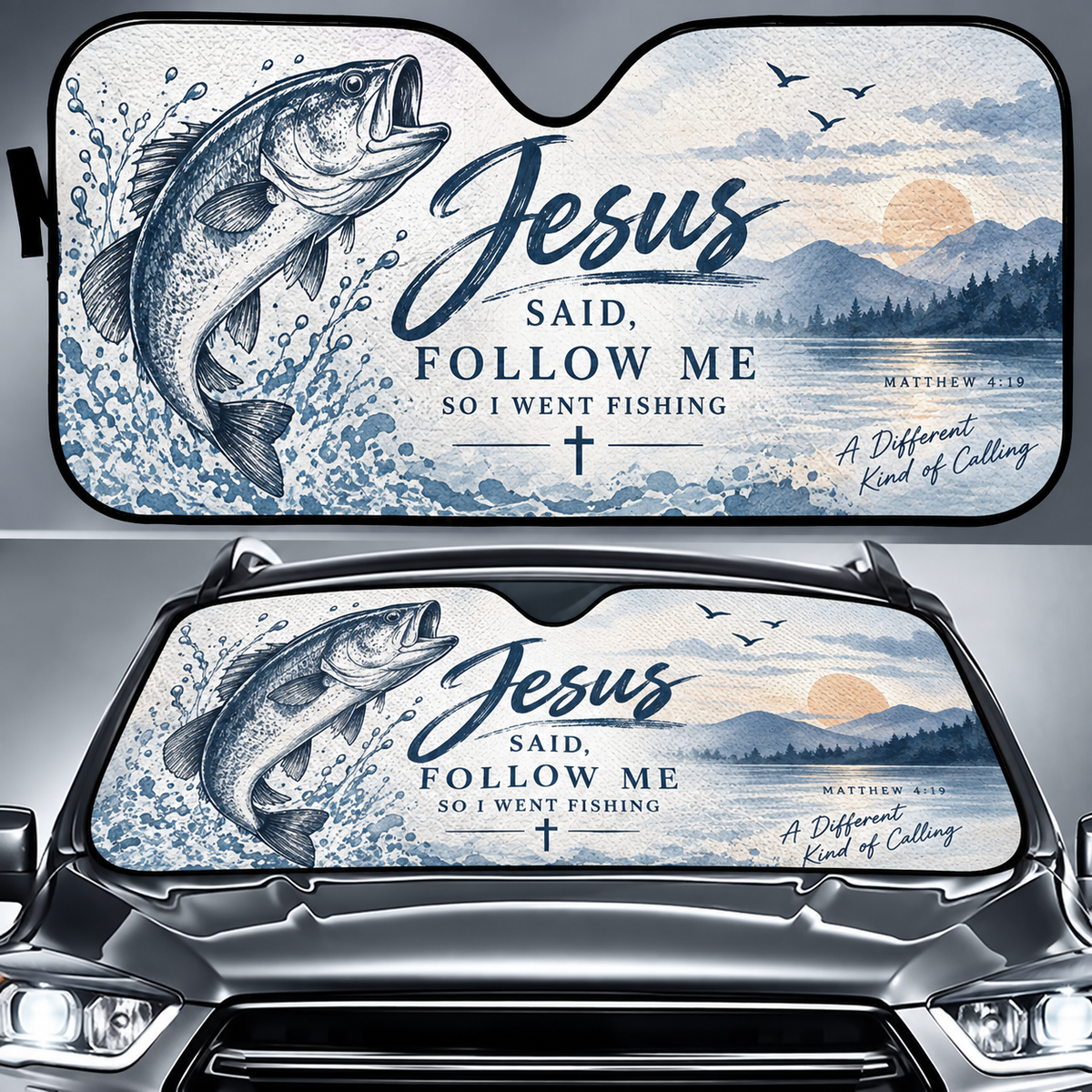Jesus Follow Me Fishing Car Sun Shade
