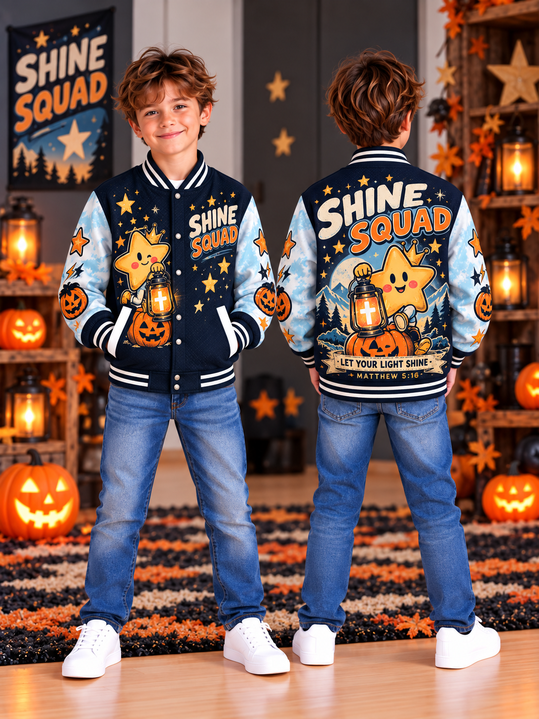 Shine Squad Crowned Star Kids Baseball Jacket