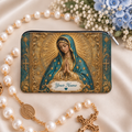 Teal and Gold Virgin Mary Personalized PU Leather Pouch