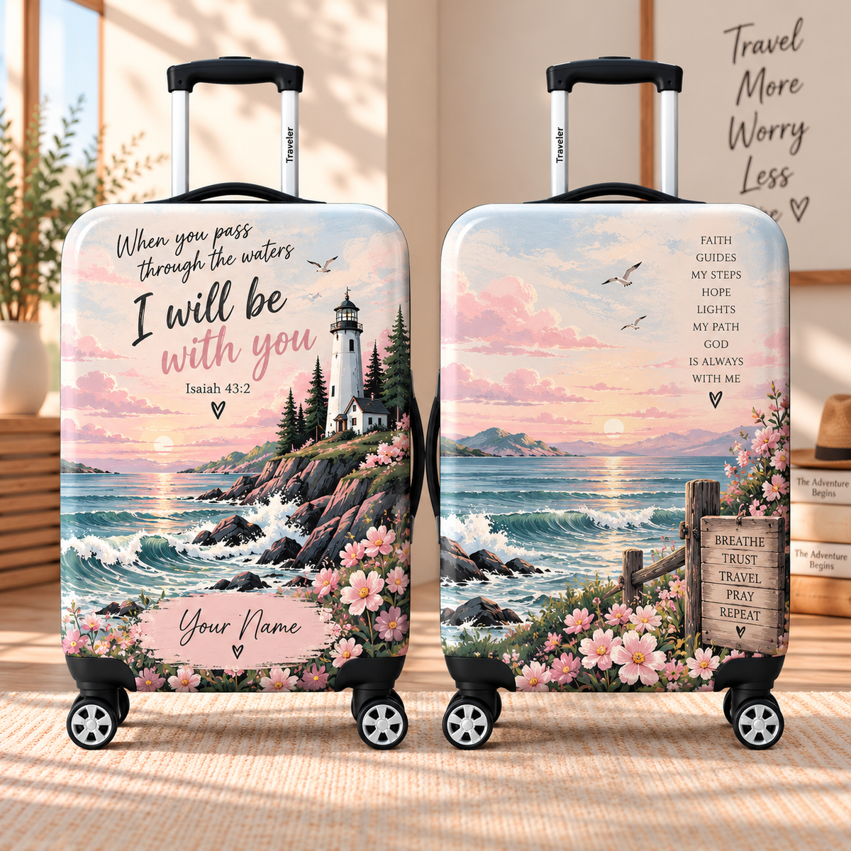 Personalized I Will Be With You Lighthouse Luggage Cover
