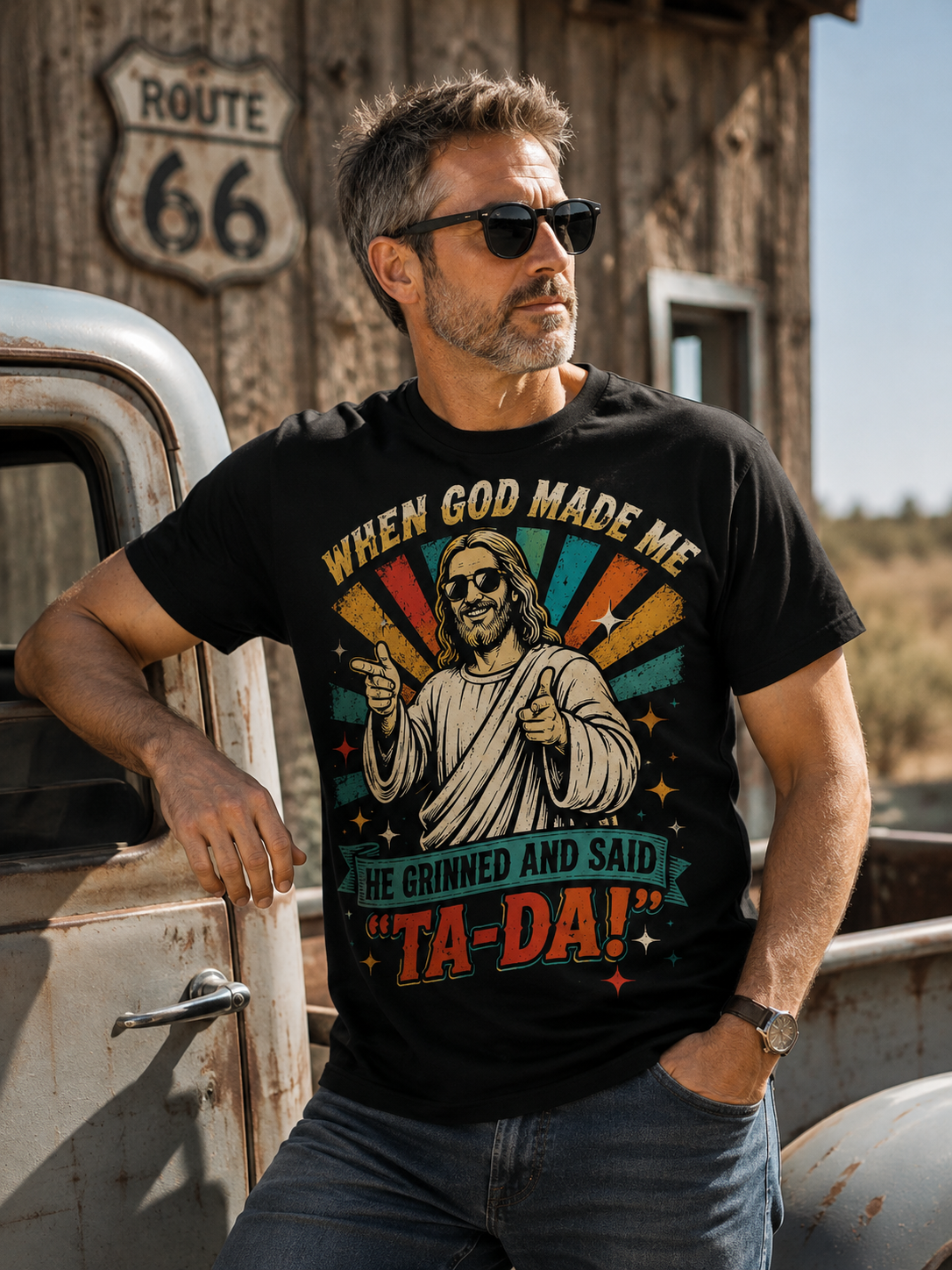 When God Made Me He Grinned and Said Ta-Da T-Shirt – Funny Christian Shirt for Men