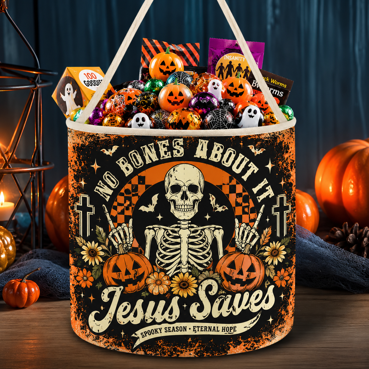 Jesus Saves Skeleton Halloween Candy Basket