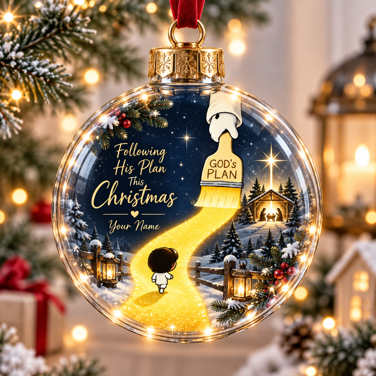Personalized Golden Path Winter Christmas Ball Ornament
